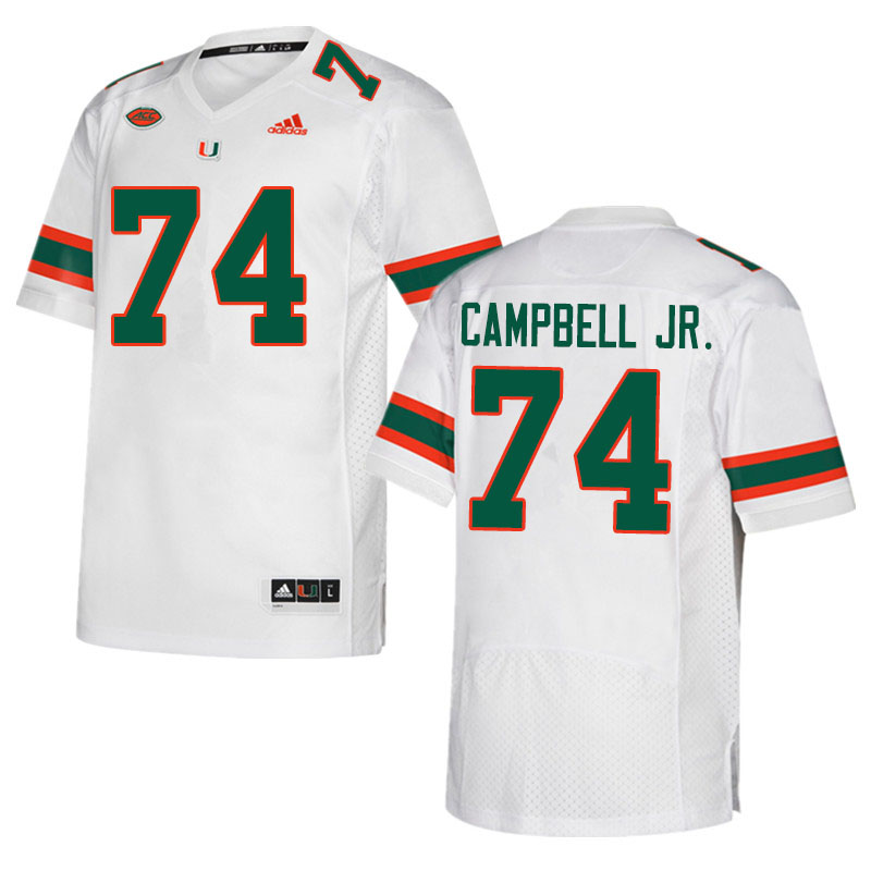 Adidas Miami Hurricanes #74 John Campbell Jr. College Football Jerseys Sale-White